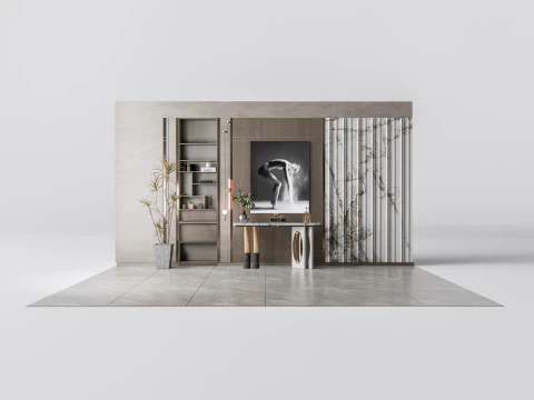 Sideboard with wall panel and flooring 5 3D Model