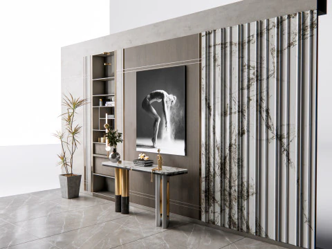 Sideboard with wall panel and flooring 5 3D Model