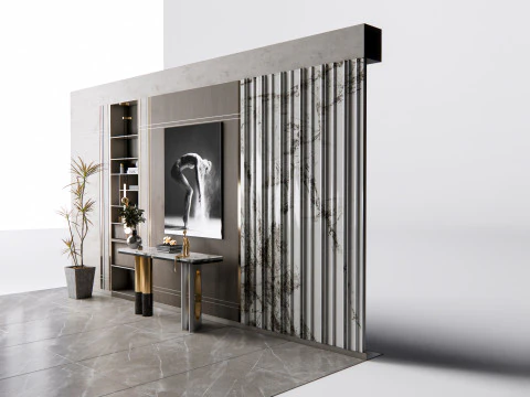 Sideboard with wall panel and flooring 5 3D Model