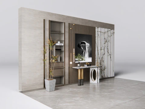 Sideboard with wall panel and flooring 5 3D Model