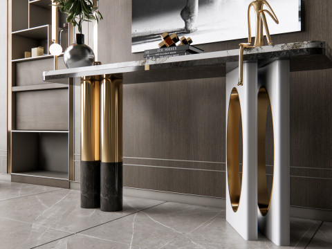 Sideboard with wall panel and flooring 5 Modello 3D