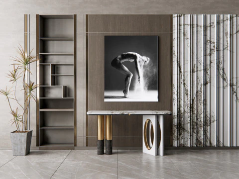 Sideboard with wall panel and flooring 5 3D Model
