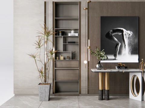 Sideboard with wall panel and flooring 5 3D Model