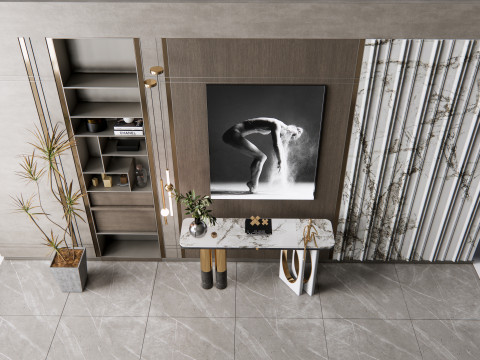 Sideboard with wall panel and flooring 5 Modello 3D