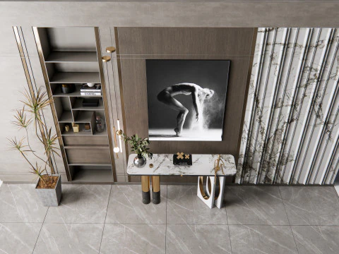 Sideboard with wall panel and flooring 5 3D Model