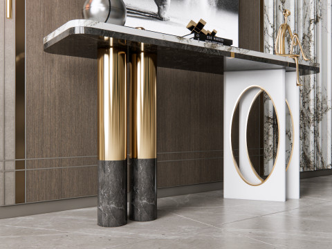Sideboard with wall panel and flooring 5 Modello 3D