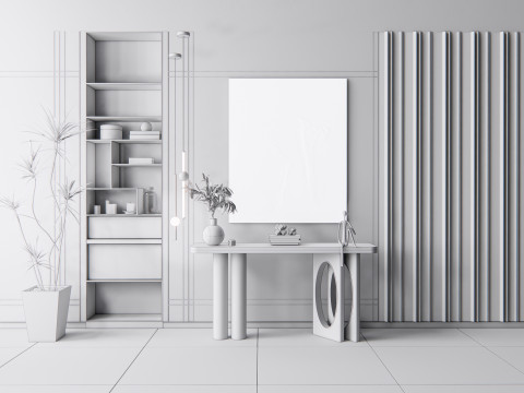 Sideboard with wall panel and flooring 5 Modello 3D