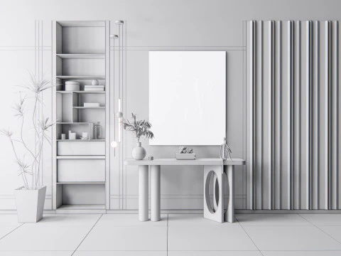 Sideboard with wall panel and flooring 5 3D Model
