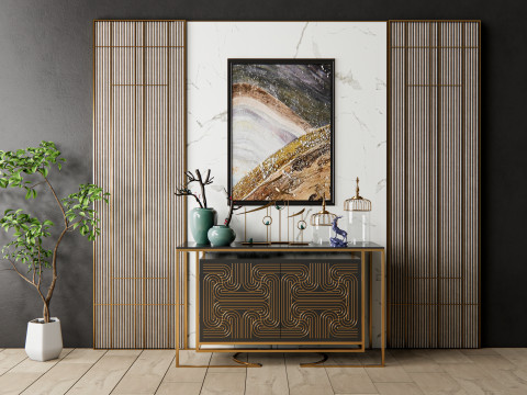 Sideboard with wall panel and flooring 6 3D Model