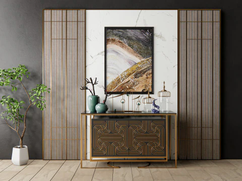 Credenza con boiserie e pavimento 6 Modello 3D