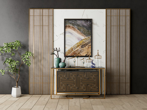 Sideboard with wall panel and flooring 6 Modello 3D