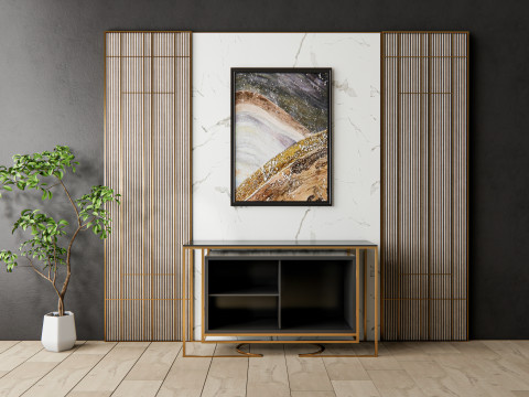 Sideboard with wall panel and flooring 6 Modello 3D