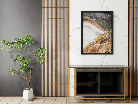 Sideboard with wall panel and flooring 6 Modello 3D