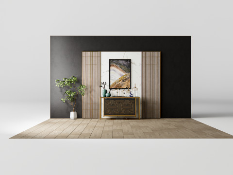 Sideboard with wall panel and flooring 6 Modello 3D