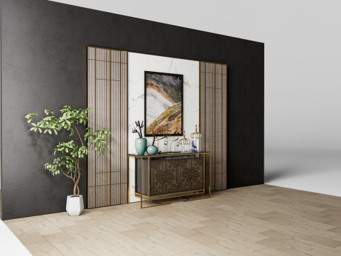 Sideboard with wall panel and flooring 6 Modello 3D