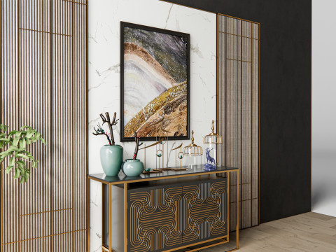 Sideboard with wall panel and flooring 6 Modello 3D