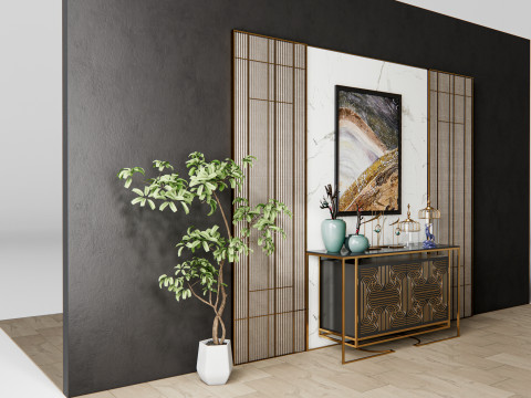 Sideboard with wall panel and flooring 6 Modello 3D