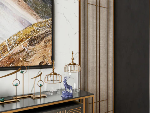 Sideboard with wall panel and flooring 6 3D Model