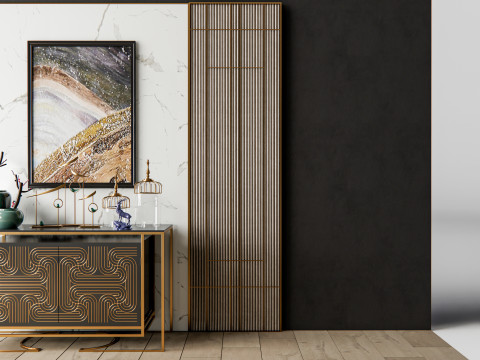 Sideboard with wall panel and flooring 6 Modello 3D