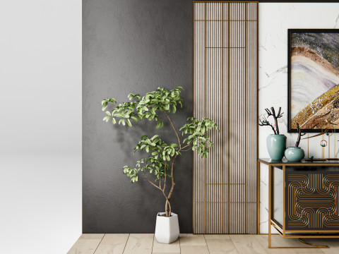 Sideboard with wall panel and flooring 6 Modello 3D