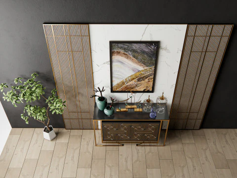 Sideboard with wall panel and flooring 6 3D Model