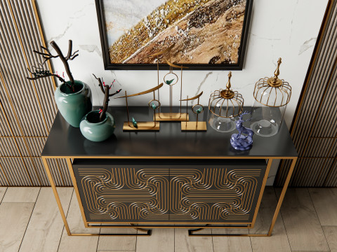 Sideboard with wall panel and flooring 6 Modello 3D