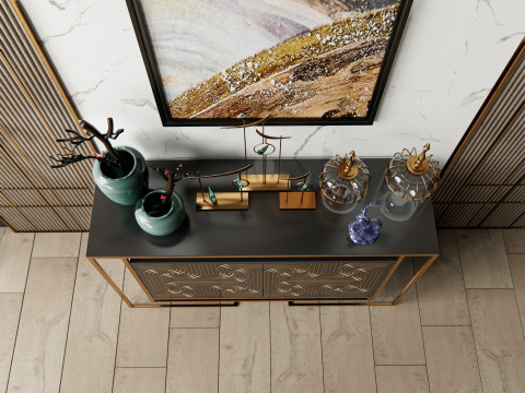 Sideboard with wall panel and flooring 6 Modello 3D