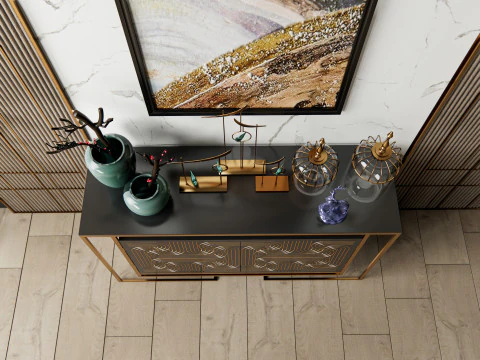 Sideboard with wall panel and flooring 6 3D Model