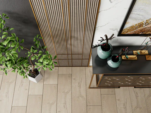 Sideboard with wall panel and flooring 6 3D Model