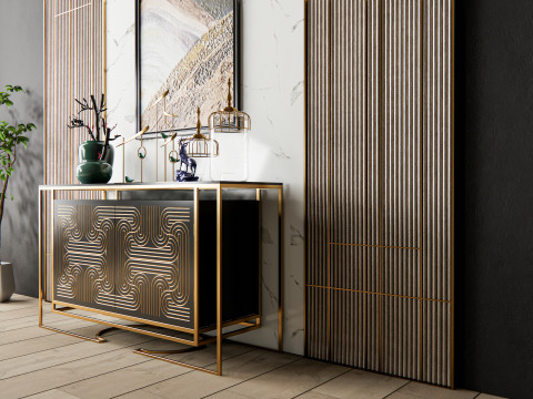 Sideboard with wall panel and flooring 6 Modello 3D