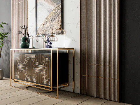 Sideboard with wall panel and flooring 6 3D Model
