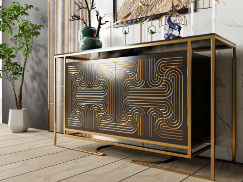 Sideboard with wall panel and flooring 6 Modello 3D