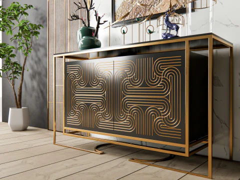 Sideboard with wall panel and flooring 6 3D Model