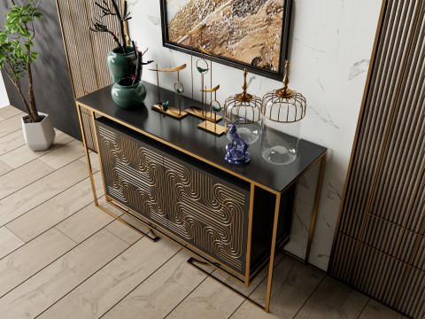 Sideboard with wall panel and flooring 6 Modello 3D