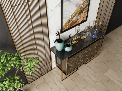 Sideboard with wall panel and flooring 6 3D Model
