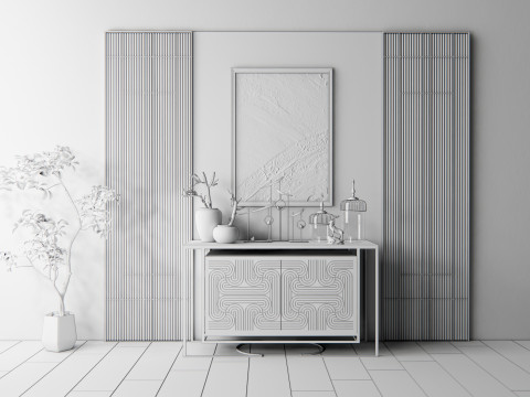 Sideboard with wall panel and flooring 6 Modello 3D
