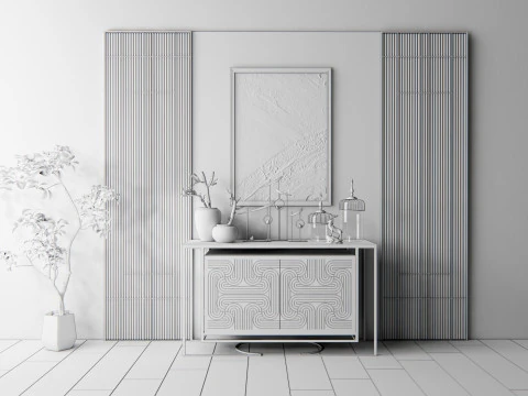 Sideboard with wall panel and flooring 6 3D Model