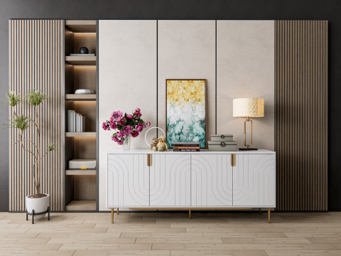 Sideboard with wall panel and flooring 7 3D Model