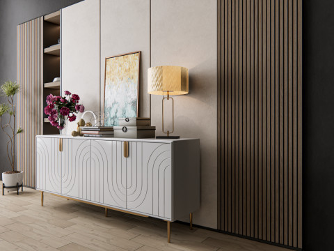 Sideboard with wall panel and flooring 7 3D Model