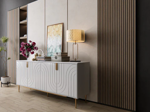 Credenza con boiserie e pavimento 7 Modello 3D
