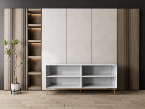 Credenza con boiserie e pavimento 7 Modello 3D