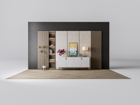 Sideboard with wall panel and flooring 7 3D Model