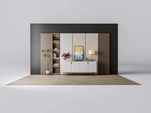 Credenza con boiserie e pavimento 7 Modello 3D