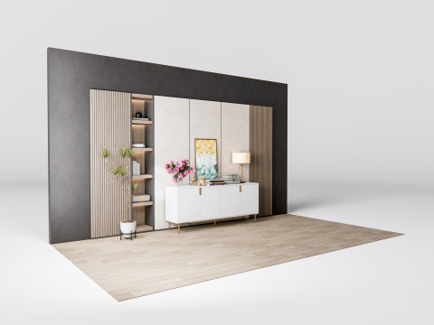 Sideboard with wall panel and flooring 7 3D Model