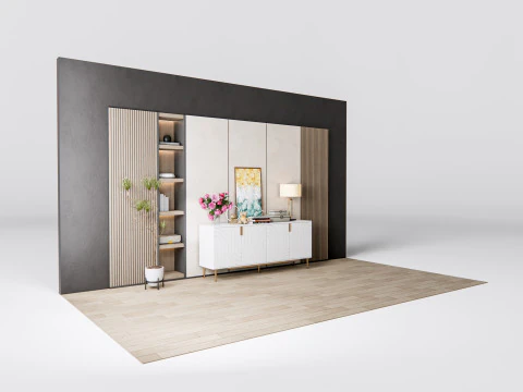 Credenza con boiserie e pavimento 7 Modello 3D