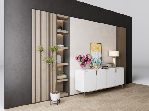 Sideboard with wall panel and flooring 7 3D Model