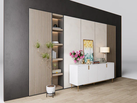 Credenza con boiserie e pavimento 7 Modello 3D