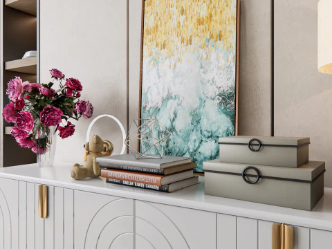 Credenza con boiserie e pavimento 7 Modello 3D