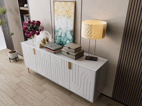 Sideboard with wall panel and flooring 7 3D Model