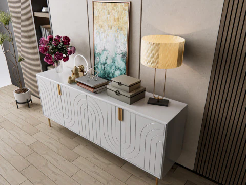 Credenza con boiserie e pavimento 7 Modello 3D